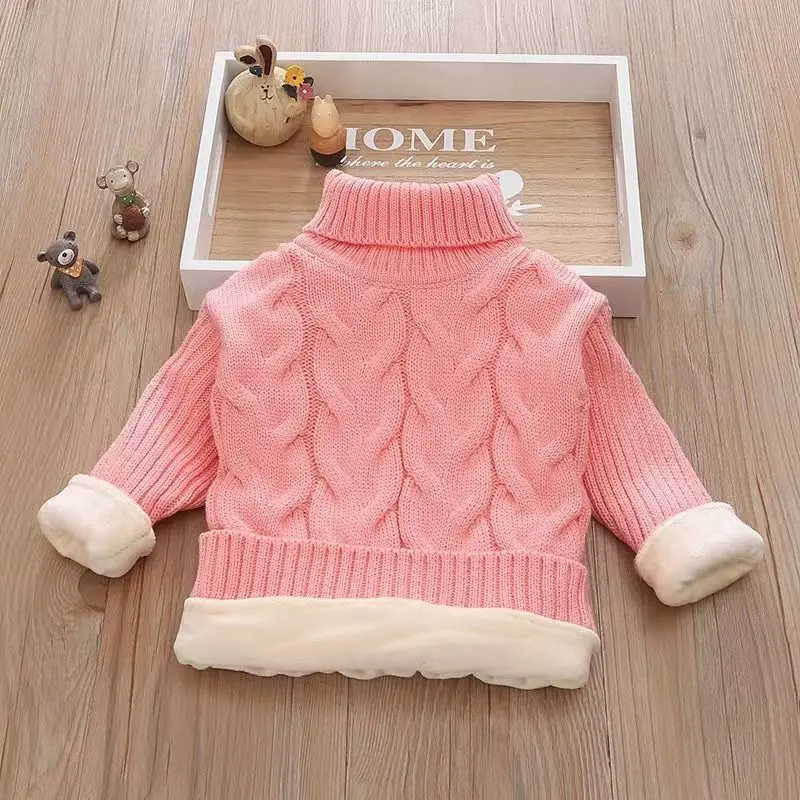 

Новинка весна-осень 2021, Детский Повседневный модный теплый вязаный Однотонный свитер унисекс с высоким воротником, одежда для мальчиков и д...