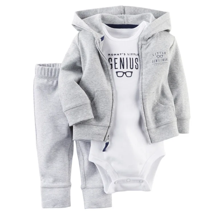 

Baby clothes boys and girls long-sleeved hooded sweater romper pants three-piece 2021 Spring and Autumn
