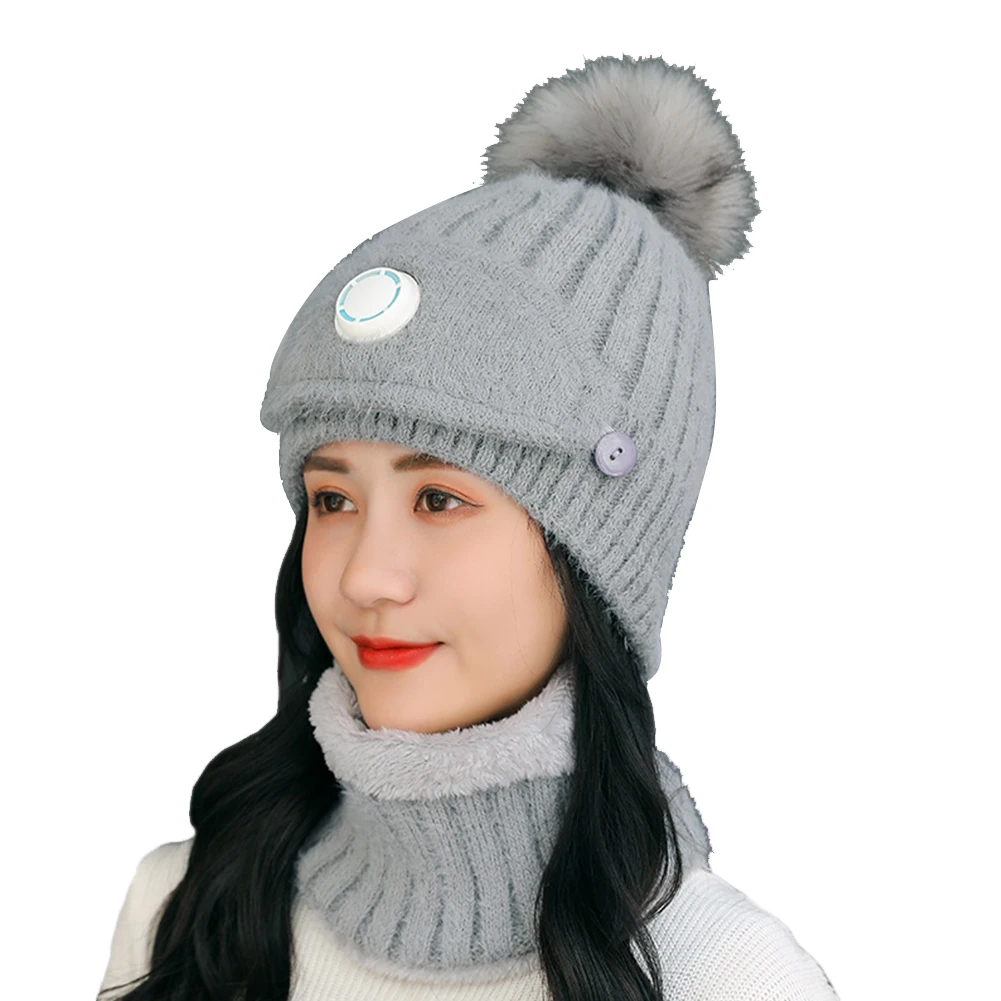 

Girl Women Knitting Climbing Outdoor Sports Daily Running Warm Ski Cycling Fleece Lined Winter Hat Beanie Scarf Mouth Cover Set