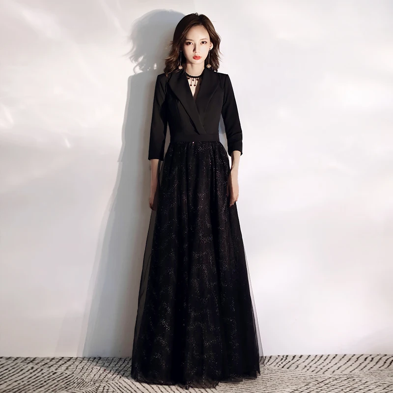 

Длинное вечернее вечерние V-образным вырезом, элегантное праздничное платье с рукавом до локтя, официальные платья, Новое поступление 2019