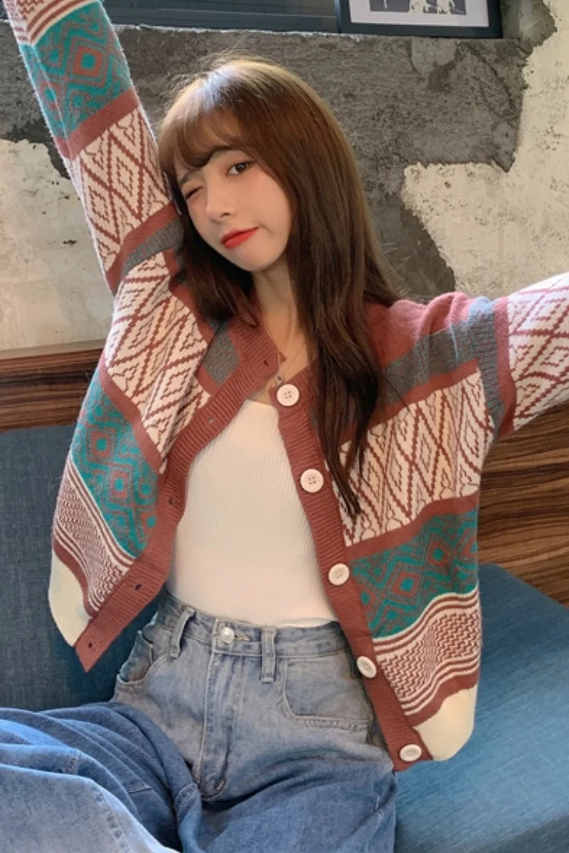 Женский свитер с длинным рукавом кардиган в раннем стиле осень 2021 |