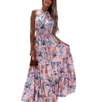 2021 high quality fashion sexy floral halter dress new summer bohemian style long skirt women