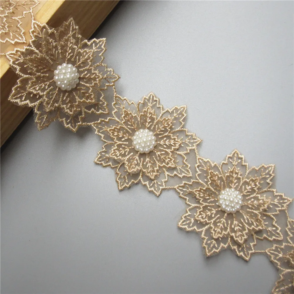 10x6 см золотой двухслойный жемчуг бисер листья цветок вышитый кружево отделка