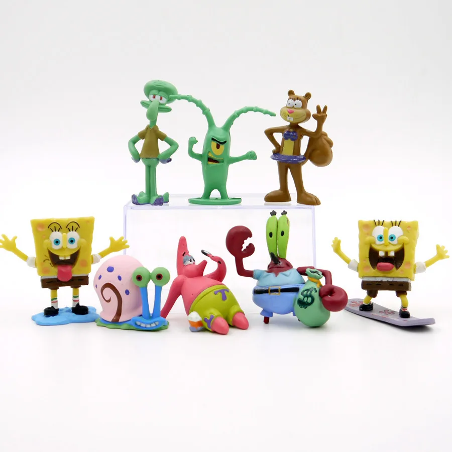 8 pcs spongebobs figure dolls cake decoration patrick stars eugene lovely action figure model blind box surprise toys kids gift free global shipping