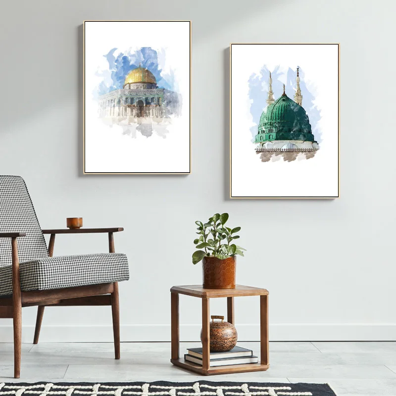 Исламское здание мечеть Кааба холст постер пейзаж религия акварель фотография
