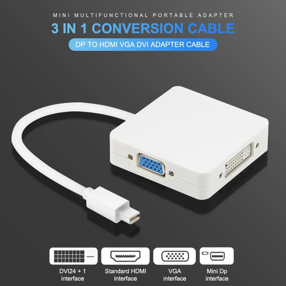 3 в 1 Конверсионный кабель мини многофункциональный портативный DP к HDMI VGA адаптер