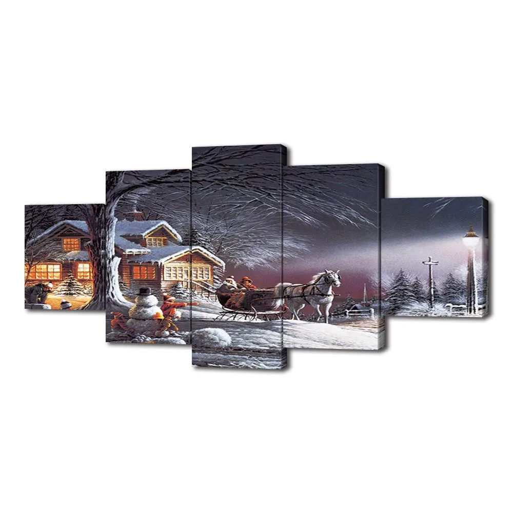 

Modern Canvas Painting Snow Christmas Tree Posters and Prints Wall Art Picture for Living Room Decor with Frame
