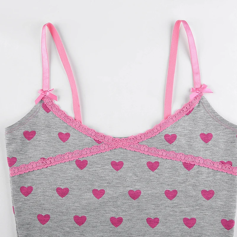 

Rockmore Pink Heart Printed Sleeveless Cute Tank Tops Women Summer Harajuku Cami Sweet Mini Vest Y2K Streetwear Crop Tops Tees