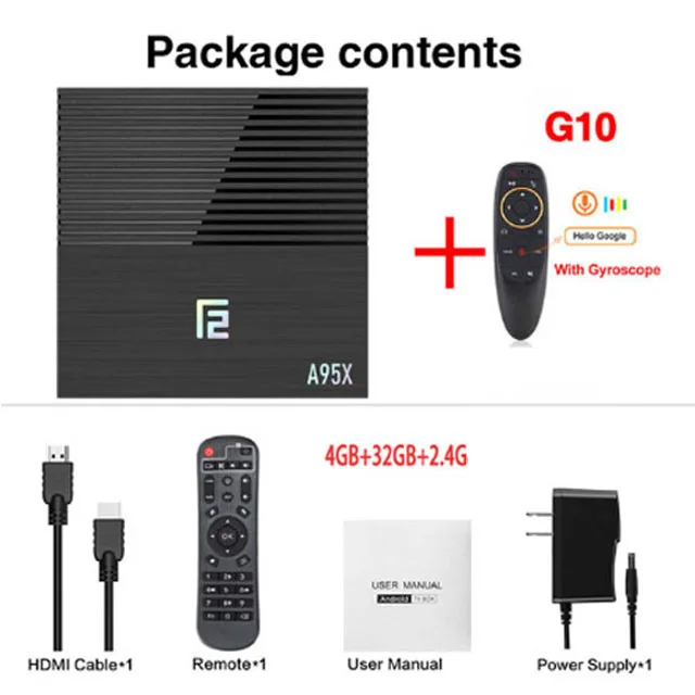 A95X F2 Android 9,0 ТВ приставка Amlogic S905X2 приставка 2,4 и 5G двойной Wifi Bluetooth 4,2 голосовой пульт дистанционного управления 4 Гб 64 Гб Смарт ТВ приставка - Цвет: 4GB 32GB 2.4G G10