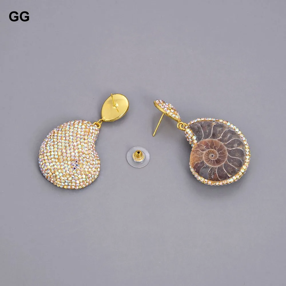 GG ювелирные изделия из натурального аммонита окаменелости CZ серьги для