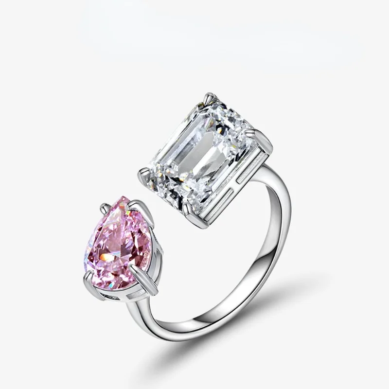 

Soild 925 Sterling Silver Emerald Cut Simulated Moissanite Sapphire Gemstone Wedding Open Rings Romantic Birthday Gift
