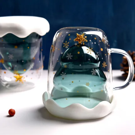 High Borosilicate Christmas Cup Double Glass Water Girl Cute Creative Anti-Hot Star Wish | Дом и сад