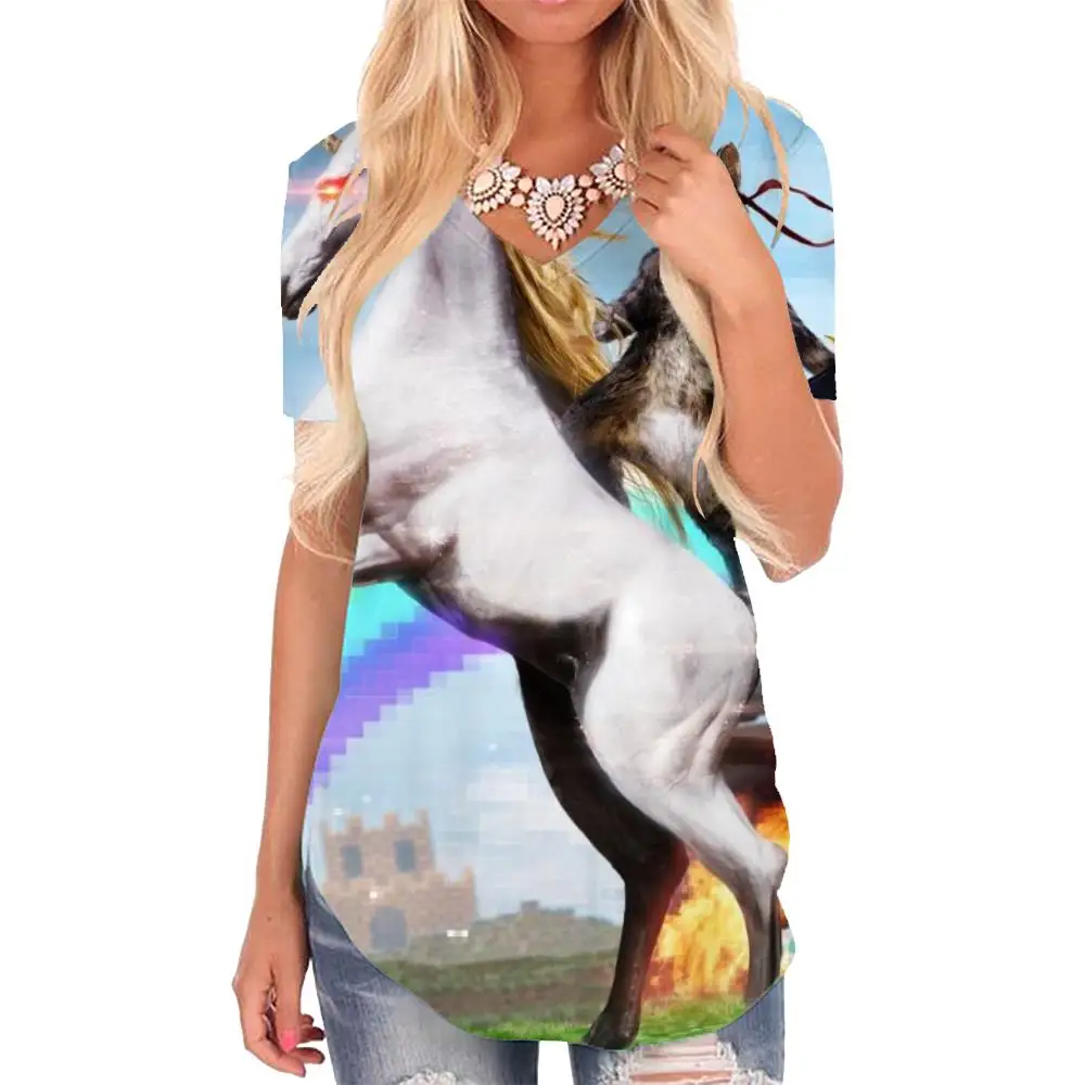 

Giyu Brand Unicorn T Shirt Women Cat T-shirts 3d Rainbow V-neck Tshirt Flame Tshirts Printed Womens Clothing Summer Cool New