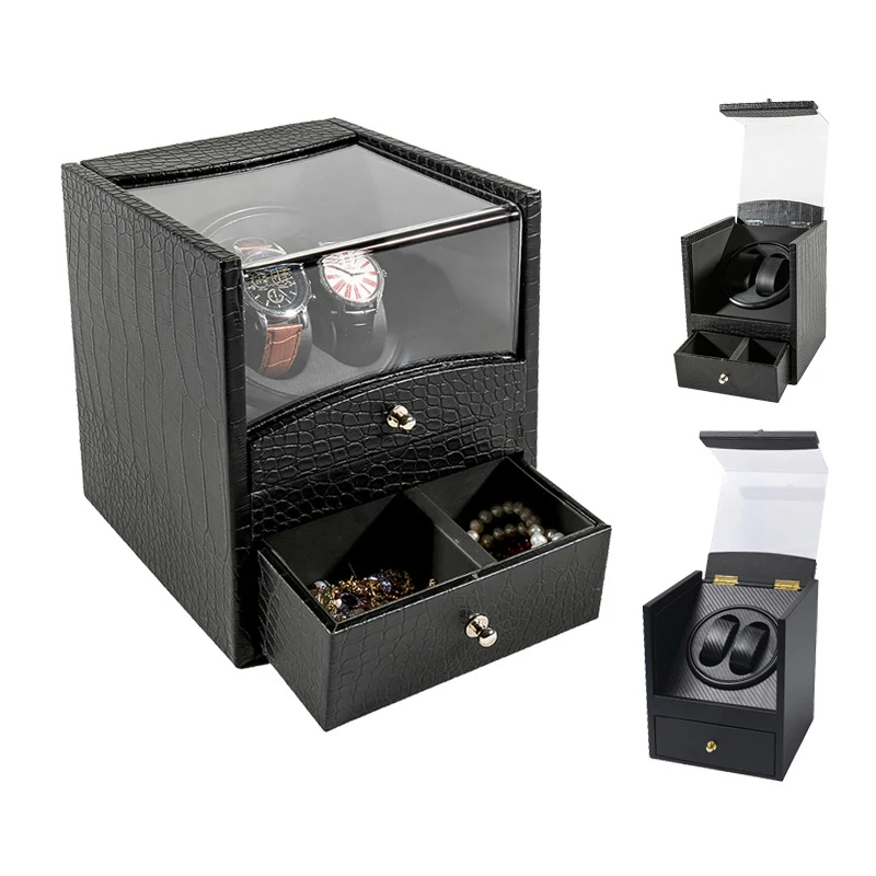 2+2 Leather Automatic Watch Winder Machine Storage Box Battery Mechanical Jebely Display Cabinet Collection Motor Shaker Winding