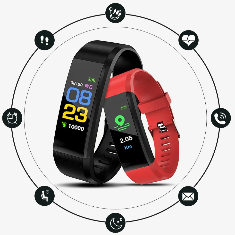 

Smart Watch Men Fitness Tracker Pedometer Heart Rate Monitor Message Call Reminder Bracelet for Women Wristband 115 Plus
