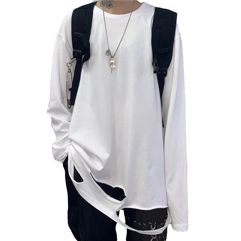 

Internet Celebrity Ripped Bottoming Shirt Spring and Autumn Korean Style Ins Harajuku Depressed High Street Top Inner Student