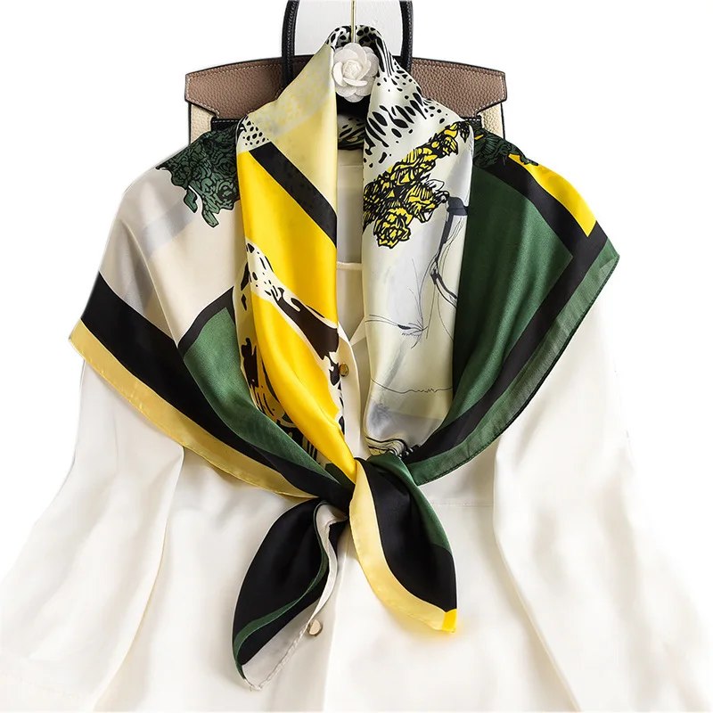 

Brand 2020 Silk Scarf Hair Wraps Women Square Hijab Neck Scarves Foulard Shawls 90*90cm Headband Floral Print Hand Bandana