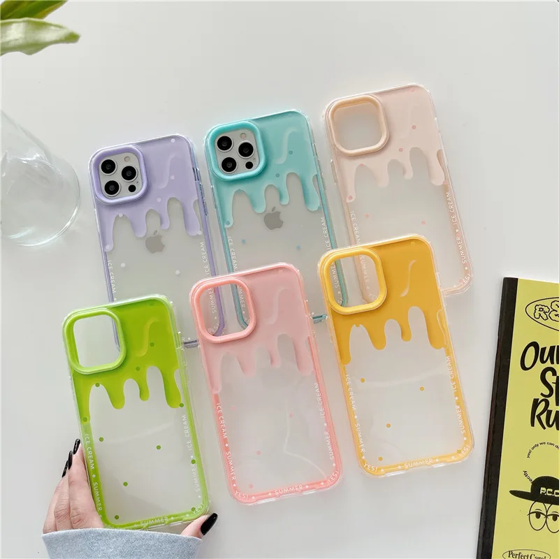 

Transparent Melting Ice Cream Phone Case For iPhone 13 12 11 Pro Max X XR XS Max 7 8 Plus 12Pro Candy Color Back Cover