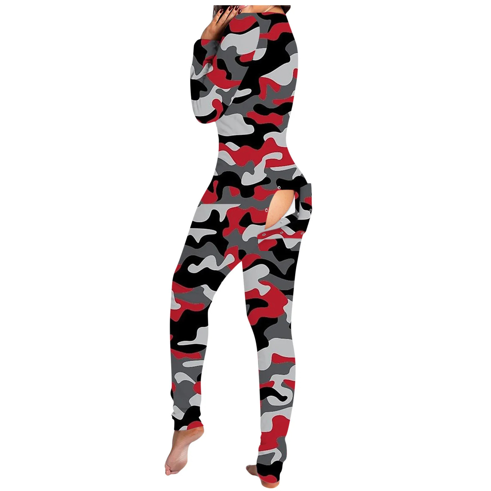 

# Warm Winter Woman Pajamas Women's Pajama Jumpsuit Women's Button-down Print Functional Buttoned Flap Adults Jumpsuit