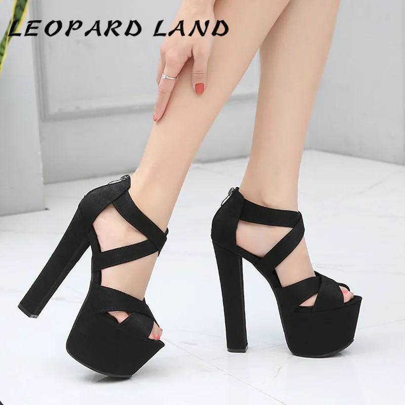 Леопардовая земля 17 см обувь для сцены подиума очень высокий каблук грубый
