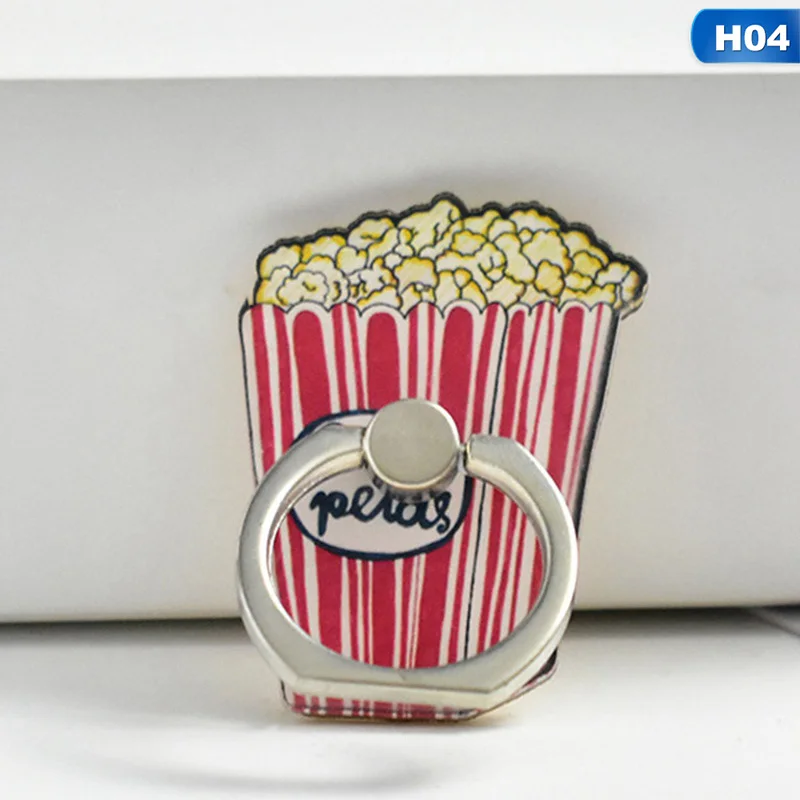 

Universal Metal Finger Ring Mobile Phone Holder Stand Funny Chips Coffee Hamburgers Pattern phone Ring
