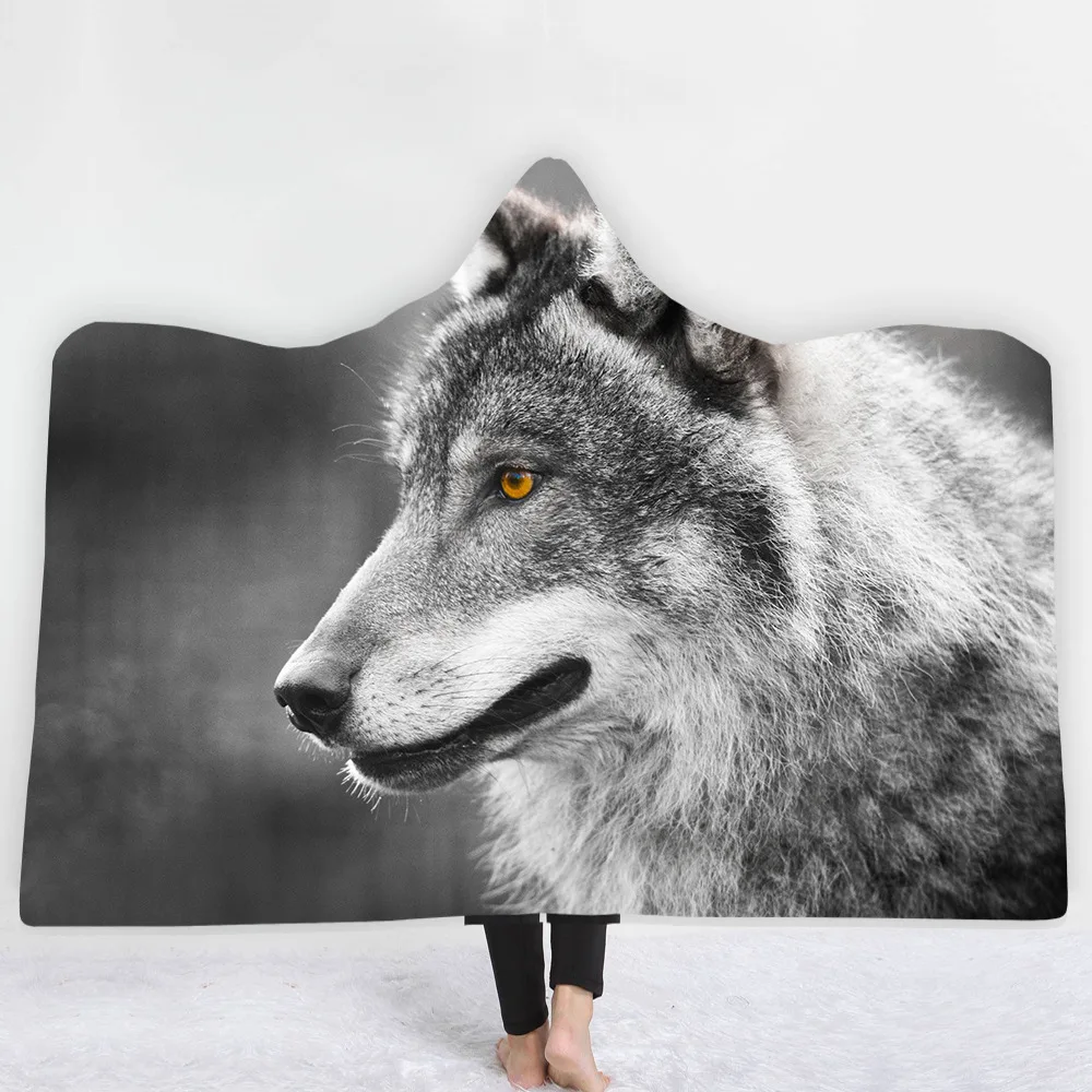 

Одеяло с капюшоном Wolf Sherpa, теплое мягкое одеяло для дивана, машинная стирка