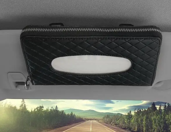 

Car Leather Zipper Sun Visor Seat Back Tissue Box Cover Pumping Paper Car Home Napkin Holder Case