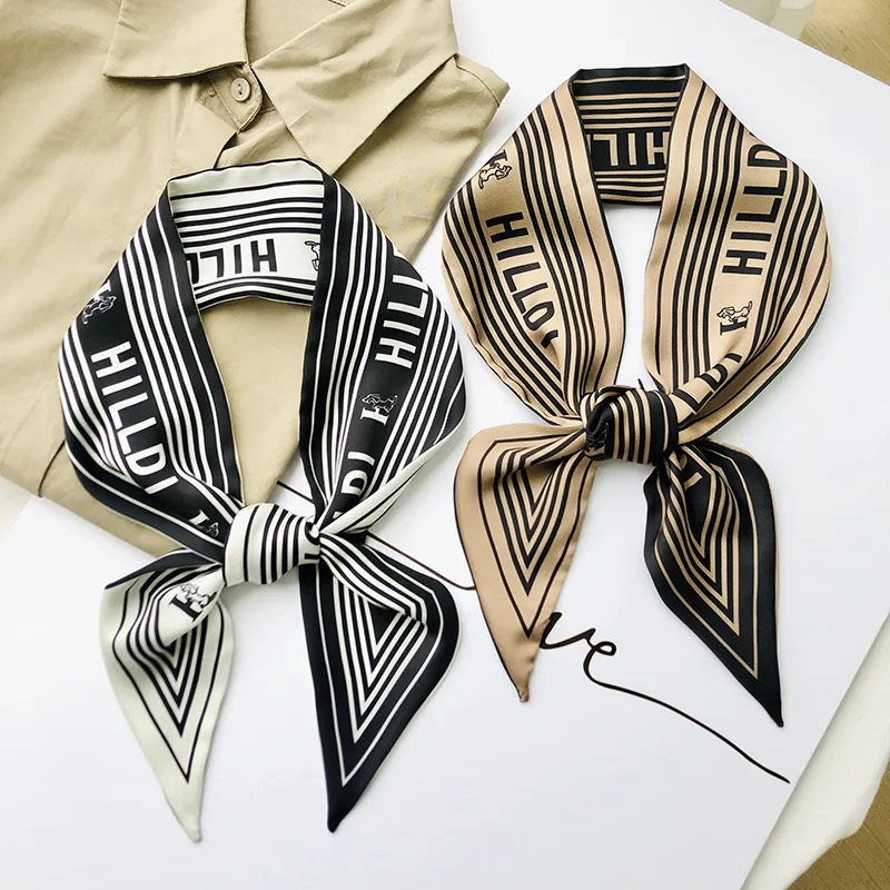 

Luxury Hair Scarf for Women Letter Printed Handle Bag Brand Fashion Bandanna Head Scarf Small Long Skinny Hair Ribbons