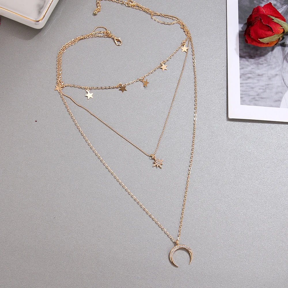 

KINFOLK Women Necklace 2019 Star Moon Pendant Necklace Gold Multilayer Chain Necklace Jewelry Heart Choker Collares Gifts