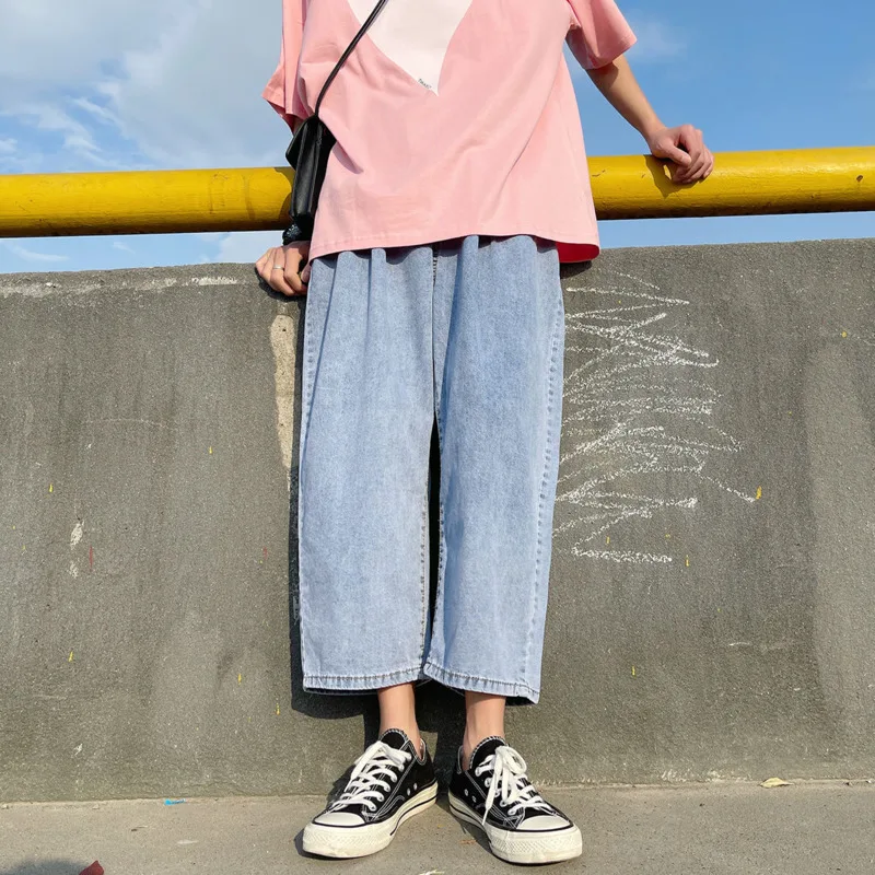 

Summer Wide-leg Jeans Men's Fashion Blue Biker Baggy Jeans Me Streetwear Loose Hip-hop Straight-leg Denim Trousers Mens S-2XL