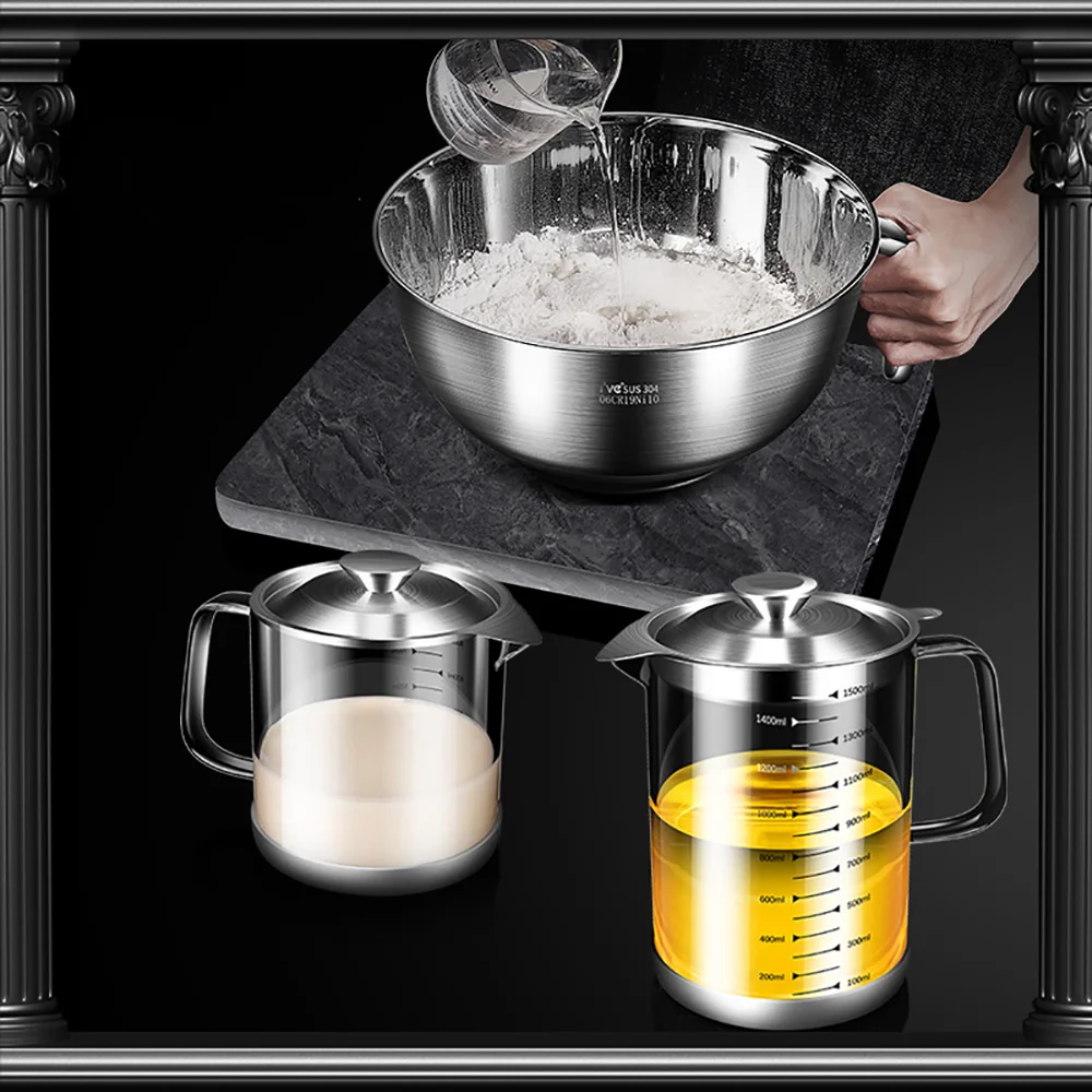 

304 Stainless Steel Grease Container with Fine Mesh Strainer Oil Storage Pot Grease Keeper Oil Filter for Frying Oil