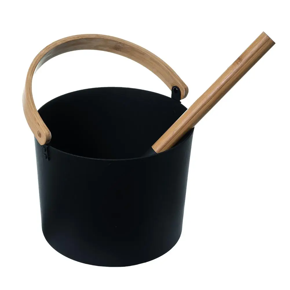 7L Luxurious Finnish Sauna Aluminum Bucket with Long Handle Spoon Set Matching Ladle Sauna Barrel