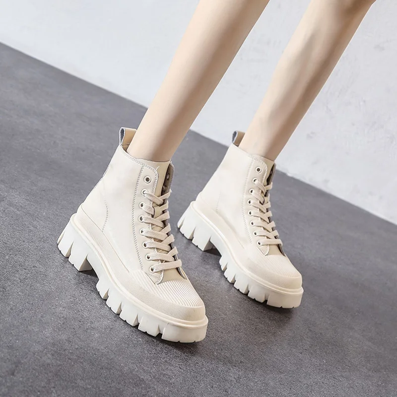 

Женские ботильоны из искусственной кожи, повседневные Нескользящие полусапожки на платформе, на шнуровке, Классическая уличная выразитель...