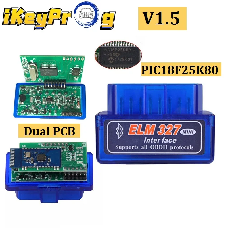 Автомобильный диагностический сканер ELM 327 Bluetooth V1.5 ELM327 PIC18F25K80 с двойной печатной