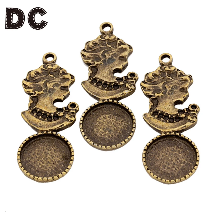 

Ciseng 10pcs 12mm Pendant Cabochon Base Antique Bronze Beauty Sculpture Necklace Charms Blank Tray Bezel Fit Cameo DIY Findings