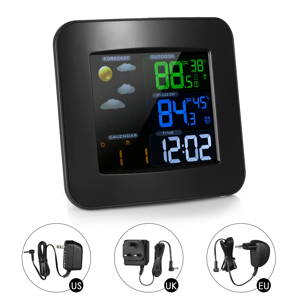 

New Multifunctional Wireless Color Weather Station Clock Thermometer Hygrometer Barometer Time Calendar Display Double Alarm