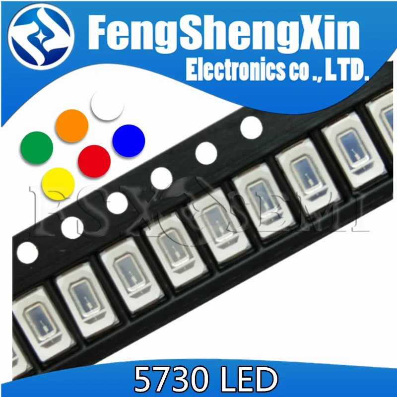 100 шт. 5730 SMD светодиодный красный желтый и зеленый цвета белого синего