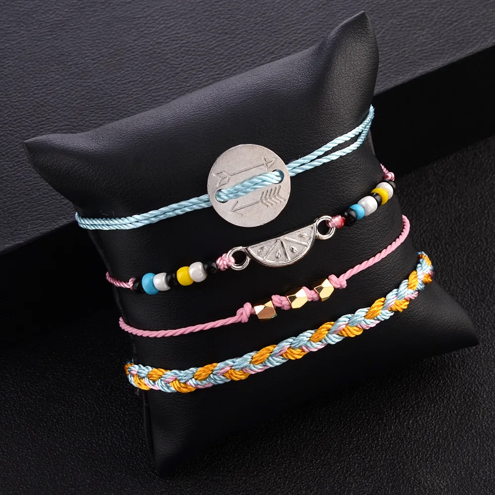 4 шт./компл. Женская мода стрелка арбуз бисером веревка плетеный браслет пляж
