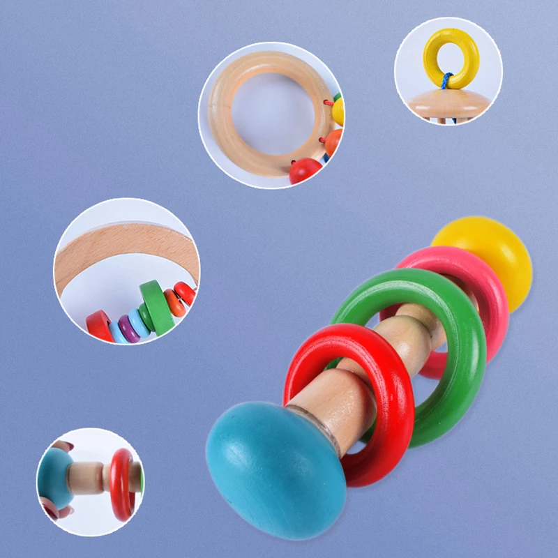 

Wooden Rattles Baby Toys Grasp Play Game Teething Infant Toy Early Musical Educational Toy Toddler Rattle Montessori Wooden Toys