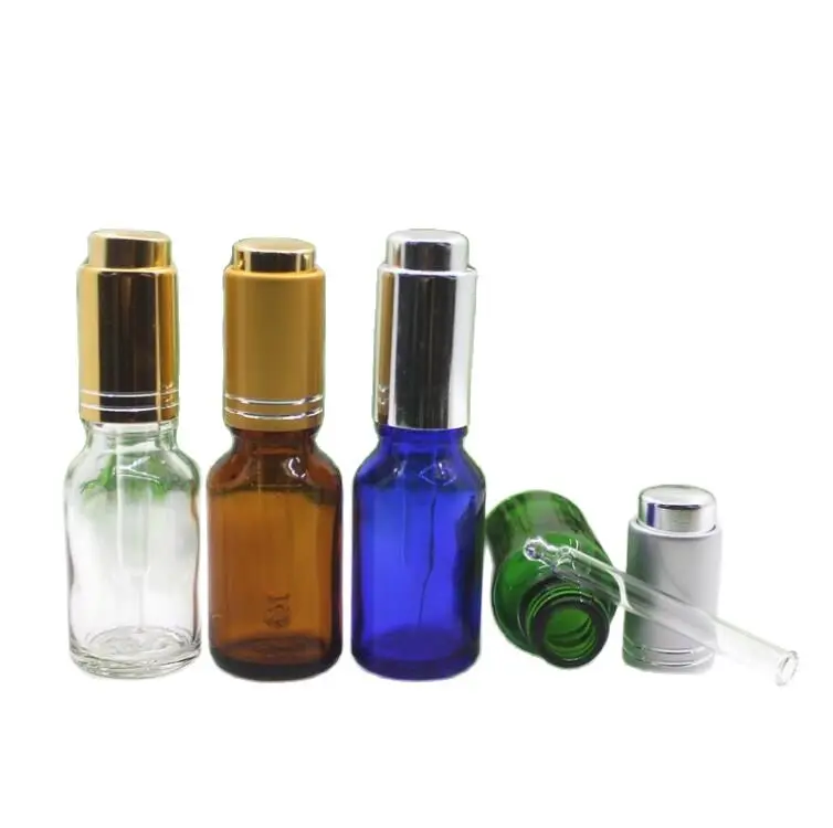 15 мл 50 шт прозрачная/синяя/зеленая/коричневая стеклянная бутылка с серебряным