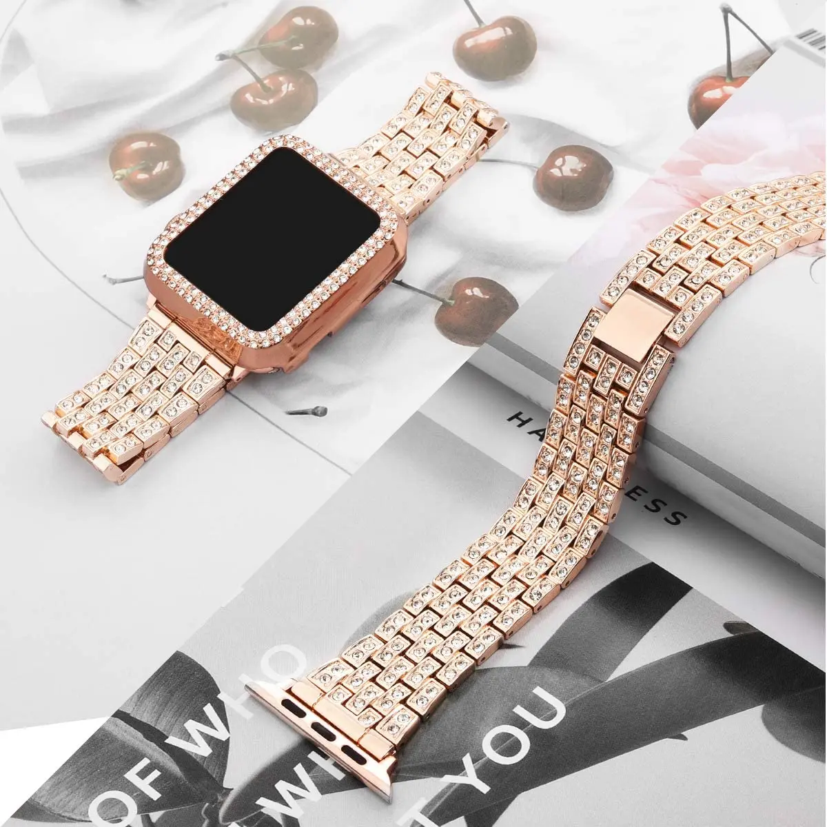 

Diamond Stainless Steel Strap+Case For Apple Watch Band 42mm 38mm 40mm 44mm Women Wristband Bracelet For iwatch Series 6 SE 5 4