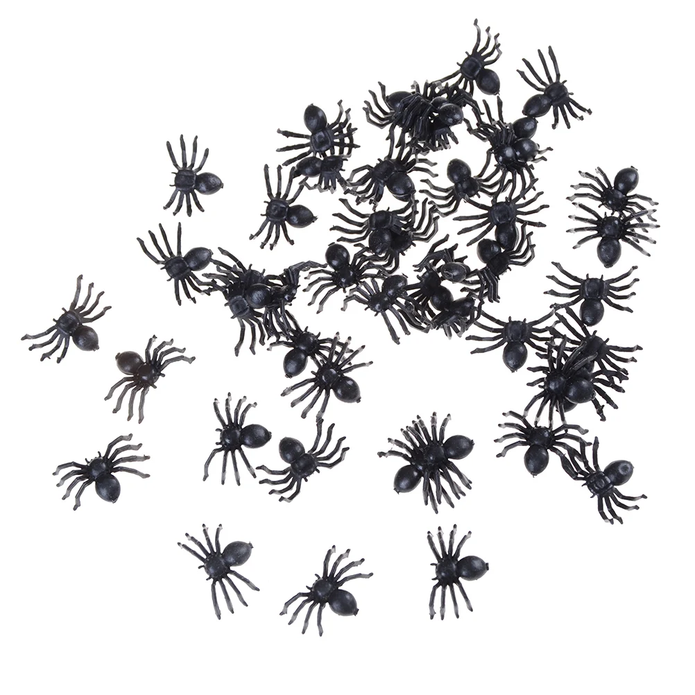 

50 pcs Novelty Funny Joke Prank Realistic Props Small Black Plastic Fake Spider Toys 2cm Halloween Decorative Spiders