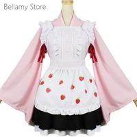hand made lolita lace ruffled skirt sakura strawberry and wind long sleeve maid kimono set