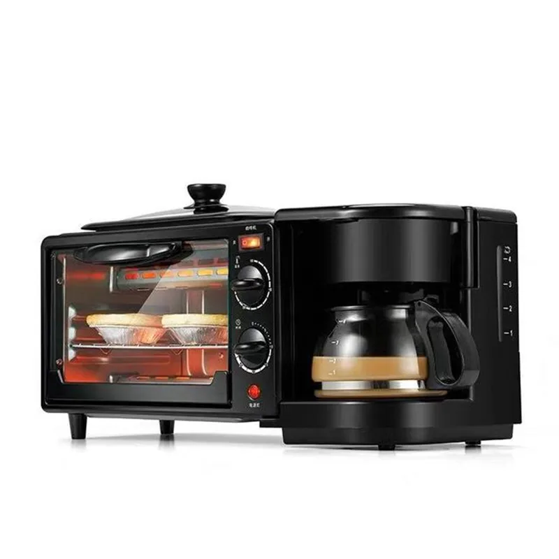 3 In 1 elektrikli kahvaltı makinesi sandviç makinesi otomatik çok fonksiyonlu kahve makinesi Mini fırın ev ekmek Pizza kızartma tavası