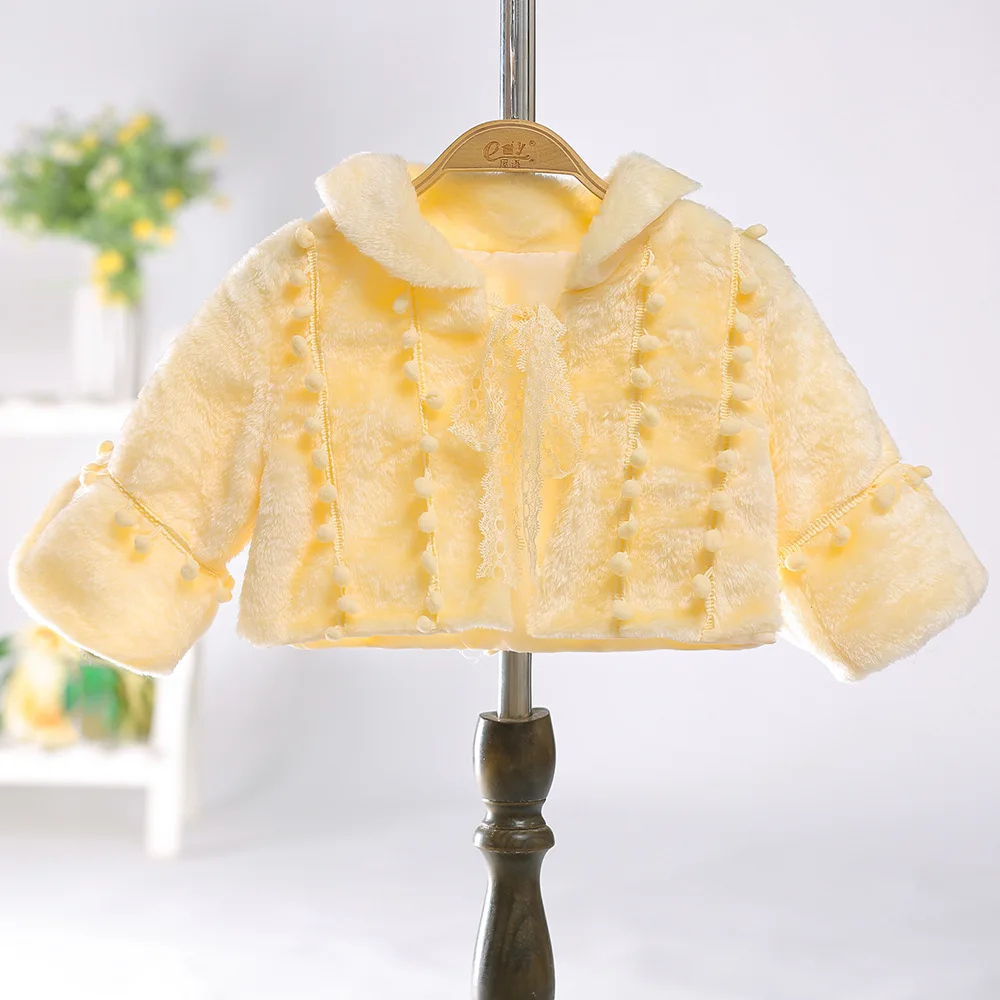 2022 Warm Girl Cardiagan Jacket Girls Yellow Fur Coat Shrug To Match Dress Clothes for 2 3 4 6 8 10 Yeas Old OKC196004 | Детская одежда