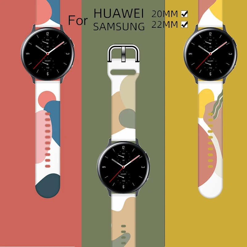 

Силиконовый ремешок Morandi для Samsung Galaxy Watch Active 2 Gear 42 мм, силиконовый браслет для Huawei Gt Amazfit Bip, с принтом 20 мм 22 мм