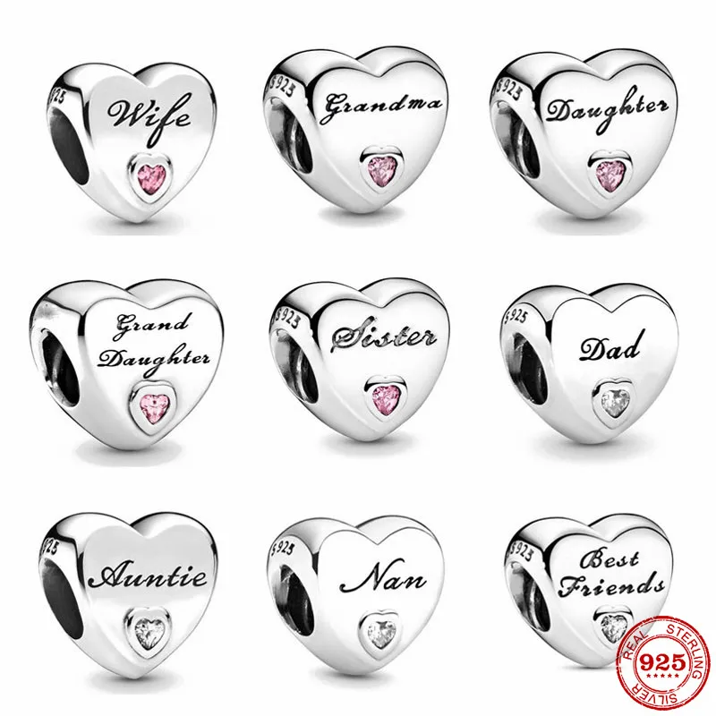 SilverNew европейские аксессуары сердце мама папа лучший друг подходит для