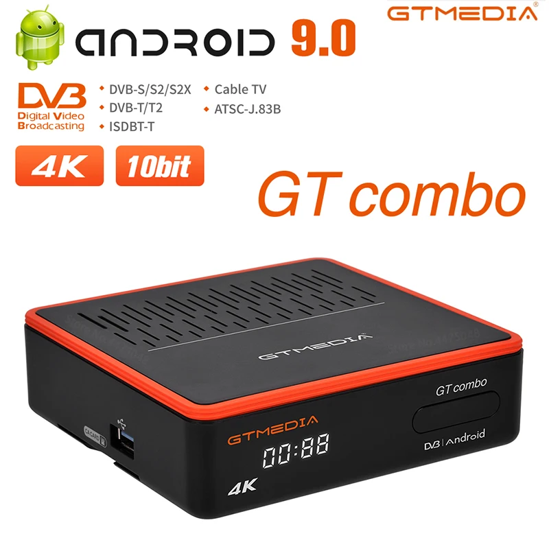 ТВ приставка GTMEDIA GTCOMBO на Android 9 0 + DVB S2X/T2/C спутниковый приемник для наземного