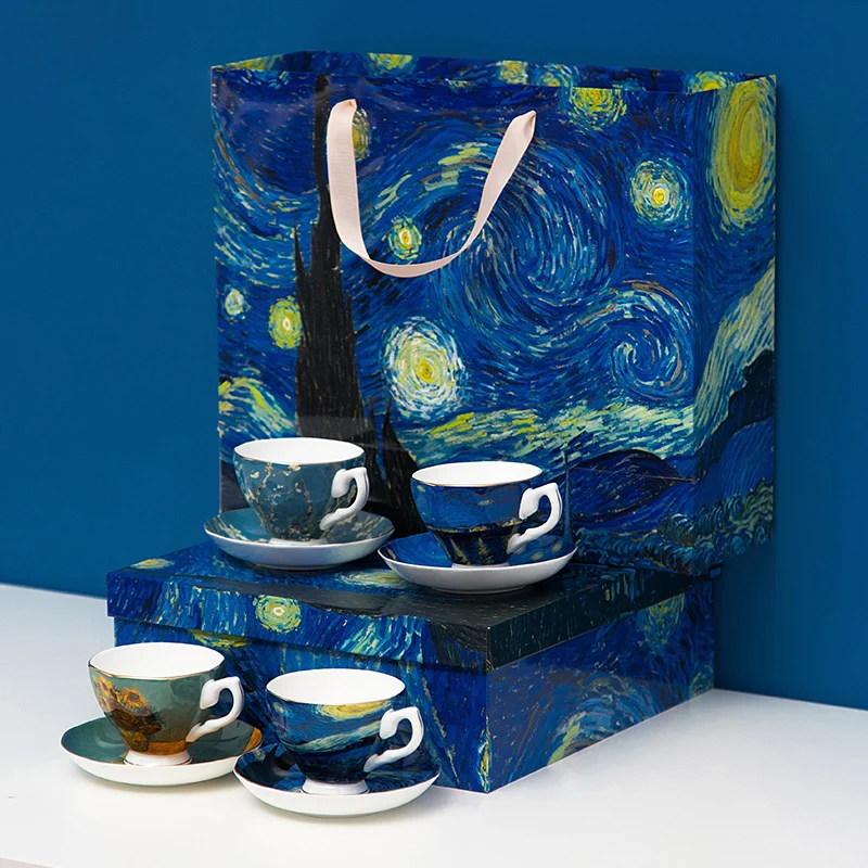 Ван Гог Картина Дизайн Керамическая 4 шт кофейная чашка и блюдце чайные чашки