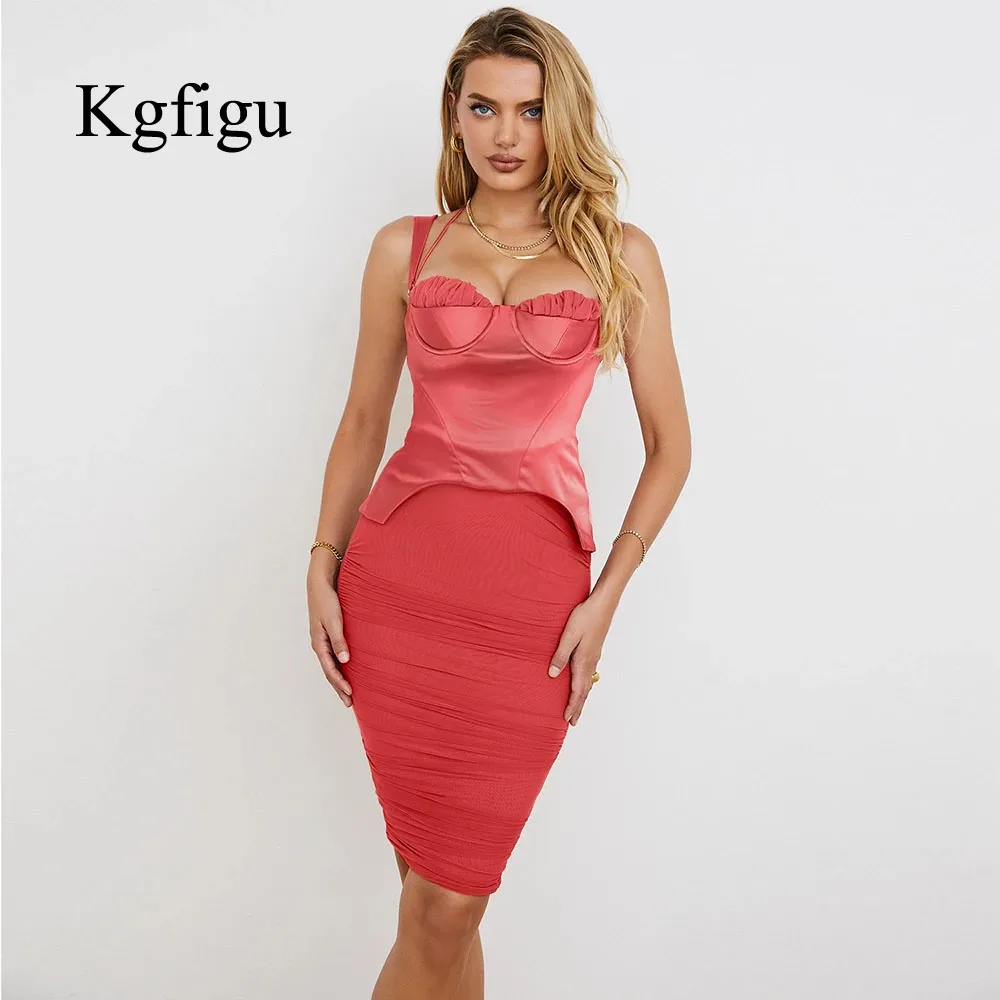 

KGFIGU Good Quality Dresses For Women 2021 Summer New Arrival Ladies Sexy Dress With Sling Wrap Chest Elegant Bodycon Skrits